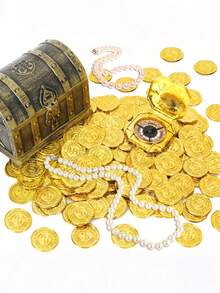 Approx. 50pcs Plastic Gold Coins, Plastic Pirate Game Tokens, Bulk Treasure, For Treasure Hunt Games And Party Decorations, Fake Coins Pirate Tokens For Pirate Theme Party, Classroom Rewards, Adventure Themed Events - Gold - View 4
