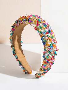 1pc Korean Baroque Style Exaggerated 7-Color Crystal Candy Sponge Wide-Brimmed Headband, Suitable For Women Attending Banquet Party,Hairband,Hair Hoop Headbands ,Head Piece Hair Accessories Head Accessories - FG1175-rose Green Yellow - View 4