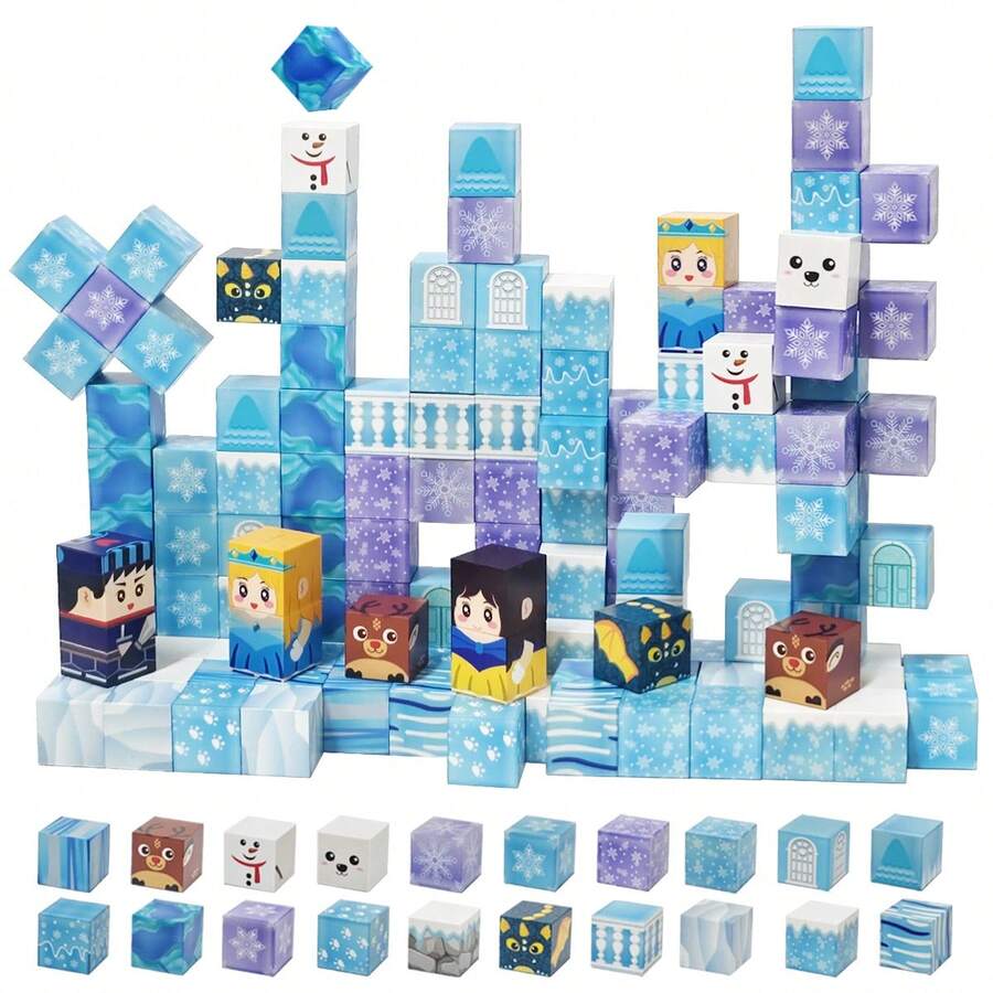 27块磁性积木游戏，冰雪公主城堡STEM玩具，酷炫儿童玩具，男孩/女孩玩具，圣诞节礼物，万圣节派对小礼物，返校礼物，带铁盒 - 彩色 - 查看 1