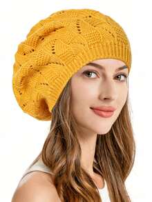 1 chiếc mũ nồi đan thường ngày cho nữ, màu trơn, thời trang và đa năng cho mùa thu đông - Nhiều màu - Xem 6