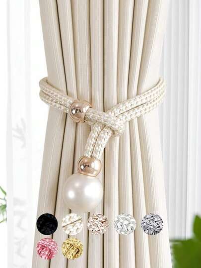 2pcs Faux Pearl Window Curtain Tie Backs
