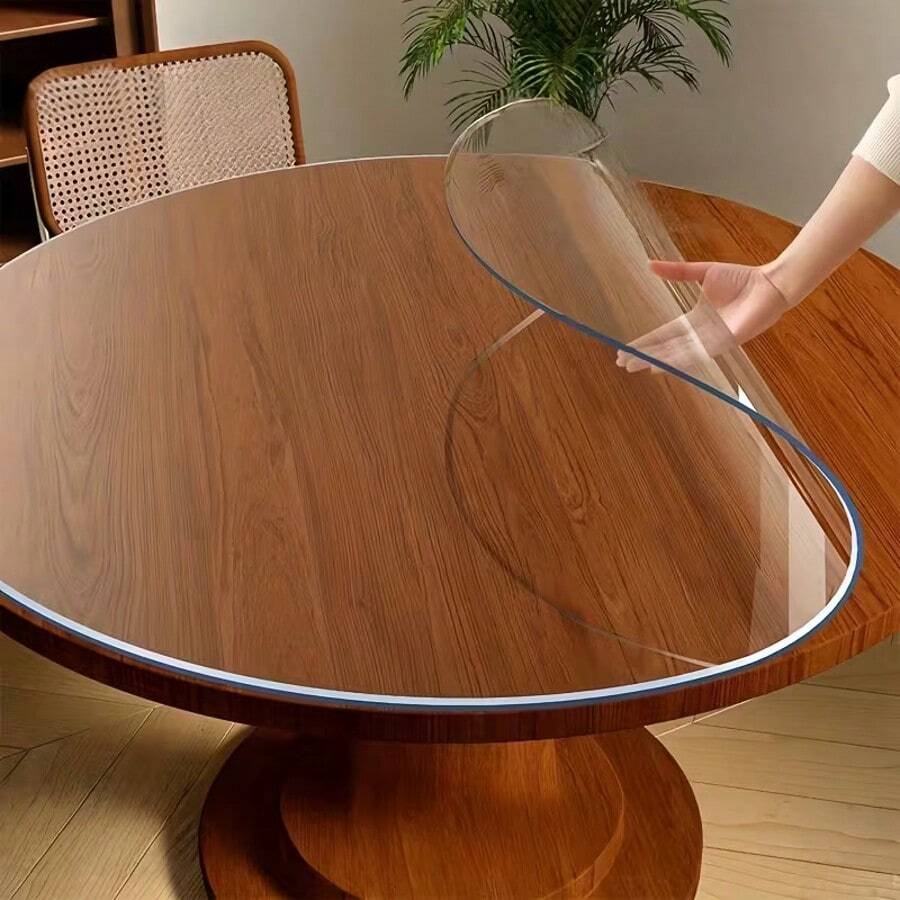 1.0mm Thick High Quality Round PVC Table Cloth, Transparent, Customizable, Suitable For Dining Table, Desk, Kitchen, Floor (Handmade Fit For Round Tables), Dinner Table Cover, Party Tablecloth, Christmas Tablecloth - White - View 1