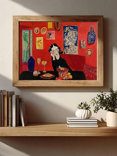 1pc Vintage Abstract Woman Poster The Red Mid Century Oil Canvas Wall Art Boho Woman In The Red Room Famous Artwork Prints, Abstract Medieval Figures Wall Poster, Bedroom Decor, Living Room Decor, Office Decor, Kitchen Decor, Wall Arts, Wall Decor, Home Decor, Room Decor, Canvas Wall Art, Posters, Wall Art With Frame, Optional Frame ﻿