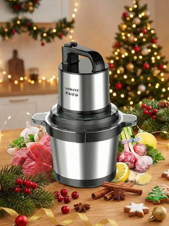  1pc Electric Kitchen Chopper With Stainless Steel Bowl, Multi-Chopper With 2 Speed Rating, Meat Grinder With 4 Blades For Meat, Onions, Fruits, Vegetables,Sokany