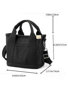 时尚休闲帆布宽肩带斜挎包 - 黑色 - 查看 3