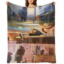1 Piece Disney &Lt; Zootopia &Gt;   Judy Hopps And Nick Wilde Blanket - Coffee Shop Scene Soft Flannel Throw Blanket, 280GSM Heavyweight All-Season Bed Sofa Camping Blanket, Machine Washable Gift, Modern Style Durable Fabric Home Decor - 風格 - 查看 3