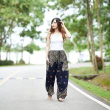 Women's Harem Pants - Boho Elephant High-Waisted Hippie Pants With Pockets Yoga, 2025 Style FWN8 - 深藍色孔雀花 - 查看 5