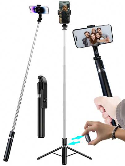 1700mm 无线自拍杆三脚架，可伸缩折叠独脚架，兼容智能手机，稳定适用于直播、Vlog、家庭聚会、圣诞派对、户外活动、采访、度假等。