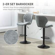 Homcom Bar Stool Set Of 2, Padded Bar Chair With Backrest, Suede Design, Steel Frame, Height-Adjustable Kitchen Chair, 360° Swivel Bar Stool With Footrest, Kitchen, Living Room, Dark Gray - Grey - View 1