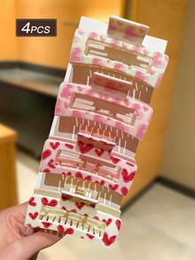 4个心形发夹，甜美可爱风格，适合情人节、日常休闲佩戴和外出，是情人节礼物、优雅爪夹、休闲发夹的理想之选。 - 彩色 - 查看 6