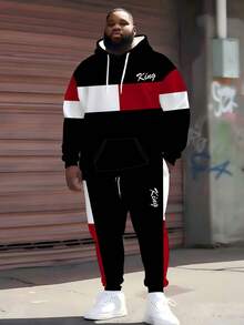 Bộ áo hoodie nam cỡ lớn họa tiết sọc tương phản "King" bán chạy ZhuYa, bộ thể thao xuân thu 2 món - Áo hoodie dáng rộng thoải mái cỡ lớn + quần nỉ bo gấu, phong cách đường phố hip hop đa năng - màu đen - Xem 1