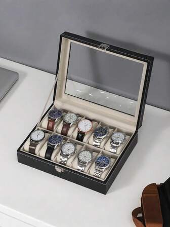 Leather Watch Box, Watch Storage Display Case, Home Decor, Flea Market Display Box, Elegant Minimalist Gift Box