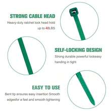 100Pcs Green Self-Locking Cable Ties, Plastic Cable Ties High Temperature Resistant Removable Cable Ties, Plant Fixing Straps For Party Supplies, Wedding Background Walls, Bouquets, Arch Bouquet Making Supplies High Temperature Resistant, Home, Valentine's Day, Birthday, Graduation Ceremony - Multicolor - View 5