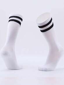 1 Pair Children's Knee-High Striped Sports Socks, Professional Long Soccer Socks, Made Of Polyester Knit Fabric, Suitable For Outdoor Sports And Daily Wear For 3-12 Years Old Kids - Multicolor - View 21