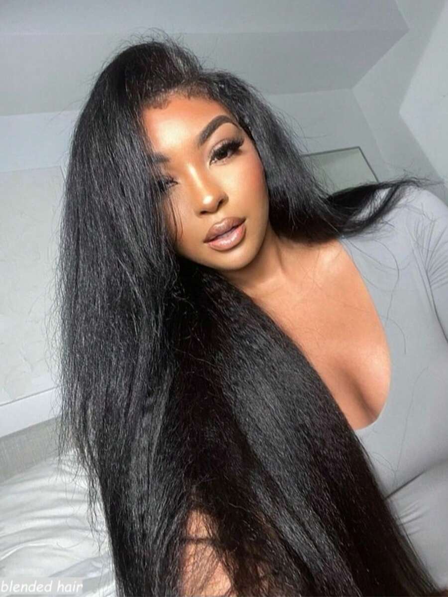 自然黑 30 英寸 180% 密度 13*4 全蕾丝前额无胶假发，真人发混纺，隐形绑带，预剪裁，预拔毛，漂白发结，蕾丝卷曲直发蕾丝前额假发，带抽绳，自然发际线，无胶假发，8-36 英寸 - 自然色&黑色系 - 查看 1