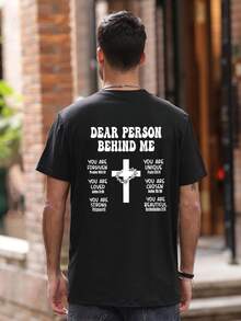 K-GLORY 男士休闲百搭简约英文标语十字印花短袖T恤 - 黑色 - 查看 4