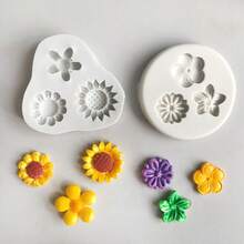 Set de 4 moldes de silicona con forma de margarita y girasol para hornear, decorar pasteles, hacer chocolates, manualidades y herramientas de repostería - Blanco - Ver 4