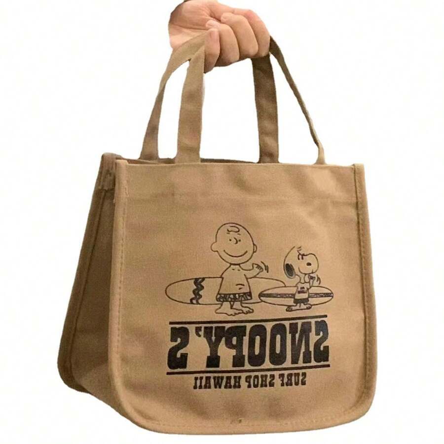 SNOOPY 1pc Anime Peripheral Japanese, Fashionable And Compact New Canvas Bag For Women, Cartoon Handheld Portable Large Capacity Tote Bag Storage Bag, Valentine's Day Gift, New Year's Gift, Valentine's Day Gift, Easter Gift[Stochastic Style] - Multicolor - View 1
