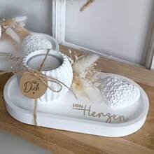 Set de 2 matrițe de rășină DIY, suport rotund cu dungi pentru lumânări, matriță decorativă pentru tavă ovală, matriță decorativă pentru casă pentru epoxidic, ipsos, lumânare din ceară, aranjament floral, matriță din silicon - alb - Vizualizare 5