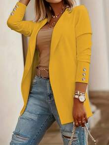 Cuff Button Blazer For Spring & Autumn! Its Sleek, Versatile Fit Pairs Perfectly With Jeans Or Inner Tops, While The Decorative Cuff Buttons Add A Polished, Stylish Touch. Ideal For Daily Outings, Casual Meetups Or Light Workdays. - 黃色 - 查看 1