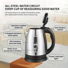 FLZH Electric Kettle, Stainless Steel Water Boiler With Overheating Protection, Auto Shutoff, Boil-Dry Protection, 360° Base, Stainless Steel, 220V-240V, European Standard Plug, No Conversion Plug, Rated Power 1500W - Black - View 6