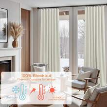 Linen Blackout Curtains Cream Black Out Curtain 84 Inch Long,Thermal Curtains For Winter Insulated,Modern Farmhouse Boho Chic Decor Neutral Cottage Core Darkening Curtains For Bedroom Living Room - 淺藍色 - 查看 8