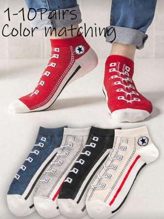 1-10 Pairs Multi-Color Breathable Low-Cut Ankle Socks, Odor-Resistant, Fashionable Sports Socks With Shoelaces For Men And Women (Assorted Colors)