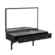 Wall-Mounted Vanity Table With Mirror, 3 Drawers And Power Outlets, Tablet/Card Slot, Drink Holder; Black 100*105*45 Cm (W*H*D) - Black - View 7