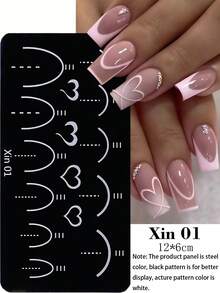 1pc Heart French Line Nail Art Stamping Plate, Hollow Heart Valentine's Day Y2K Style Sliver Printing Template Nail Art Accessory Tool Nail Salon DIY Nail Supply