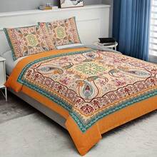 3pcs Bohemian Style Printed Duvet Cover Set, Featuring Symmetrical Paisley Pattern (Paisley) As The Main Design, Blending Floral And Geometric Patterns, Reflecting The Characteristics Of Multicultural Fusion, (1 Duvet Cover + 2 Pillow Shams, No Insert), Suitable For Bedroom And Guest Room Bedding Decoration - Multicolor - View 6