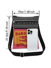 Retro Pink & Yellow Olive Oil Sardine Print Unisex Reusable Shoulder Bag, Casual Messenger Bag, Crossbody Bag With Adjustable Strap, Sardine Letter Print Storage Bag, Vintage Packaging Design, Gift For Sardine Lovers - Hot Pink - View 2
