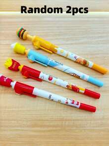 2 piezas Bolígrafo con figura de niña de dibujos animados que gira, bolígrafo de escritura suave para estudiantes (2 piezas aleatorias) - Multicolor - Ver 10