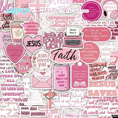 50pcs Pink Stickers DIY Decorative Luggage Guitar Notebook Creative Fun Cartoon Stickers