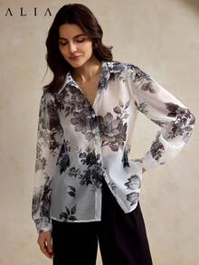 Áo sơ mi dài tay mỏng in họa tiết cao cấp Aliao, kiểu dáng nghỉ dưỡng, trang phục mùa thu dành cho nữ, áo cài nút, áo kiểu Fowy. - Nhiều màu - Xem 4