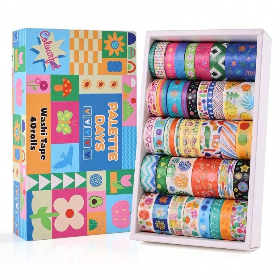 35 Rolls Washi Tape Set, Colorful Cute Floral Writable Decorative Tapes Scrapbooking And Journaling, Junk Journal Supplies, Bullet Journaling Women 5 - 30mm Wide 9.84ft Long/Roll - Colorful Palette - 查看 1