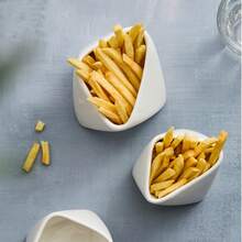 1pc Large/Small Ceramic French Fry Bowl, Ceramic French Fry Cup, For Restaurant Daily Use, Household Ceramic Bowl, Ceramic Plate - Multicolor - View 3