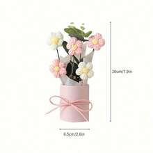 Handmade Crochet Flower Bouquet, Includes Pink Vase - 5 Crochet Flowers, Fabric, Wrapping Paper And Decorative Ribbon - Ideal For Mother's Day, Valentine's Day, Birthday Or Anniversary Gift - Spring Home Decor, Crochet Supplies
