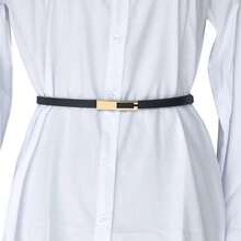 1pc Women's Simple And Stylish High-End Alloy Belt Features A Solid Color And Elegant Design (Available In Red, Black, And White). Suitable For Young And Middle-Aged Women, It Enhances Feminine Charm. The Square Buckle And Thin Belt Can Be Paired With Classic Trousers Or Skirts. It Is Suitable For All Seasons - Red - View 10