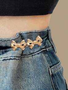 Adjustable Waist Tightener Buckle For Pants No Sewing Jeans Buttons Pins Decorative Bow Shaped Clips For Trouser Fit - 金色 - 查看 2