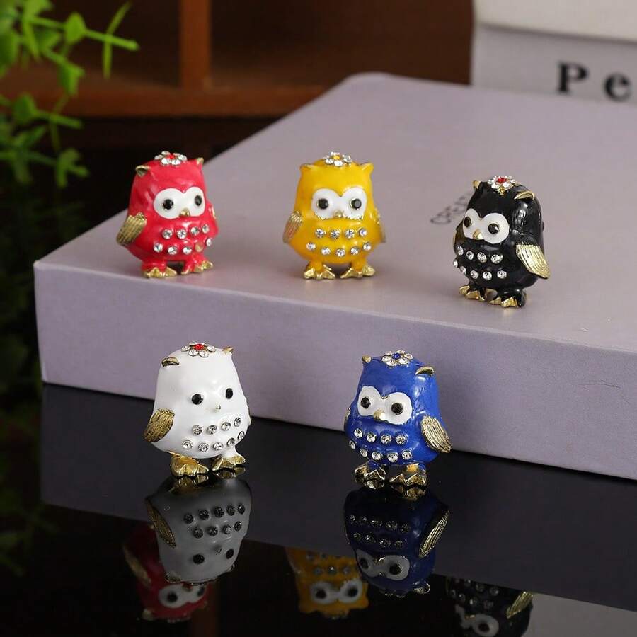 1 Piece Cute Owl Jewelry Box - Decorative Trinket Storage Organizer Small Accessory Desktop Ornament, Exquisite Practical Home Decor, Suitable For Daily Use, Valentine's Day Gift, New Year Gift, School, Home Use, Outdoor Activities, Gift For Friends - 5050 Yellow - View 1