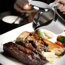 Elegant Double-Layer Insulated Stainless Steel Meat Juice Boat With Flip Cover Design - Perfect For Pouring Juice And Cream, Dishwasher Washable- Stainless Steel Sauce Pot With Hinged Lid, 304 Stainless Steel Steak Sauce Pot