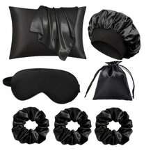 7 pièces Ensemble de sommeil pour femmes comprenant taie d'oreiller, bonnet de douche, masque pour les yeux, sac de rangement décoratif, chouchous, convient pour le sommeil nocturne - Multicolore - Voir 3