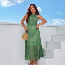 Long Green Crochet Dress – Elegant, Feminine, And Timeless - 綠色 - 查看 3