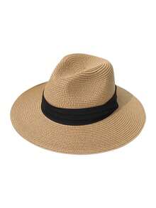 Mũ rơm Panama gấp gọn, mũ chống nắng kiểu Anh unisex, mũ đi biển thường ngày, chống tia UV, chắn gió, thích hợp cho mùa xuân và mùa hè. - mũ - Xem 11