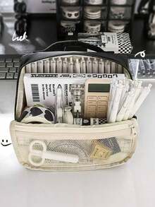 1pc Large Capacity Pencil Case Simple Japanese Style Pencil Case Multifunctional Storage Bag Women's Cosmetic Bag Washing Bag Student Stationery Bag,Pencil Pouch,School Bag - 彩色 - 查看 7