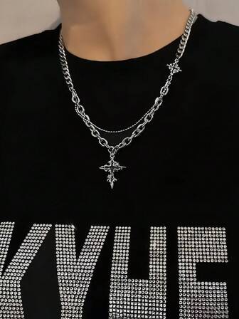 1pc Stylish Cross Pendant Niche Unisex Necklace, Versatile Choker Chain Suitable For Men And Women Daily Wear