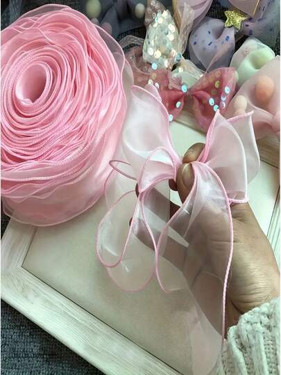 A 9.14-Meter Roll Of Elegant Organza Ribbon-Smooth In Texture, With Fishtail And Wavy Edges, Lightweight And Durable, Perfect For Wedding Bouquets, Party Decorations, Gift Wrapping And Floral Arrangements-In Solid Colors (White, Pink, Purple)-Perfect For The Wearer, And A Mother's Day Gift.