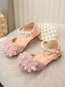 1 Pair Girls' Princess Bow Rhinestone Teddy Bear Summer Sandals, Casual Versatile Flat Slide Sandals, Suitable For Toddler, Little, And Big Kids - Pink - View 5