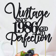 1Pc Black Glitter "Vintage Since 1986 Aged To Perfection" Cake Topper, 40th Birthday Milestone Party Decoration, Retro & Unique Custom Year Supplies - Multicolor - View 11
