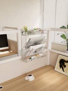 No-Drill Wall-Mounted Storage Rack, All-Metal Construction, Sturdy And Durable, Comes With Installation Parts. Ideal For Office Or Home Use, For Storing Magazines And Books. A Great Home Gift.Paper Organizer Storage - one-size - View 7